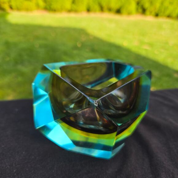 Murano Multi Faceted Submerged Style Glass Ashtray Catch All Heavy *read* - Picture 4 of 14